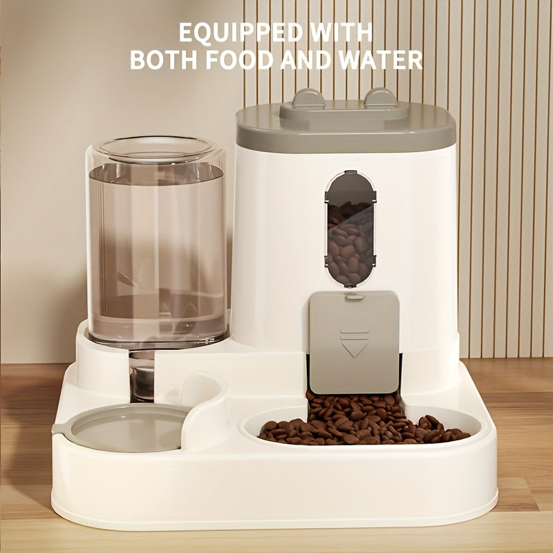 Gravity Cat Feeder and Waterer Combo with Visible Food Window, Dual-Bowl Pet Feeding Station and Siphon Water Refill, Grey, Cherry Pink or Golden