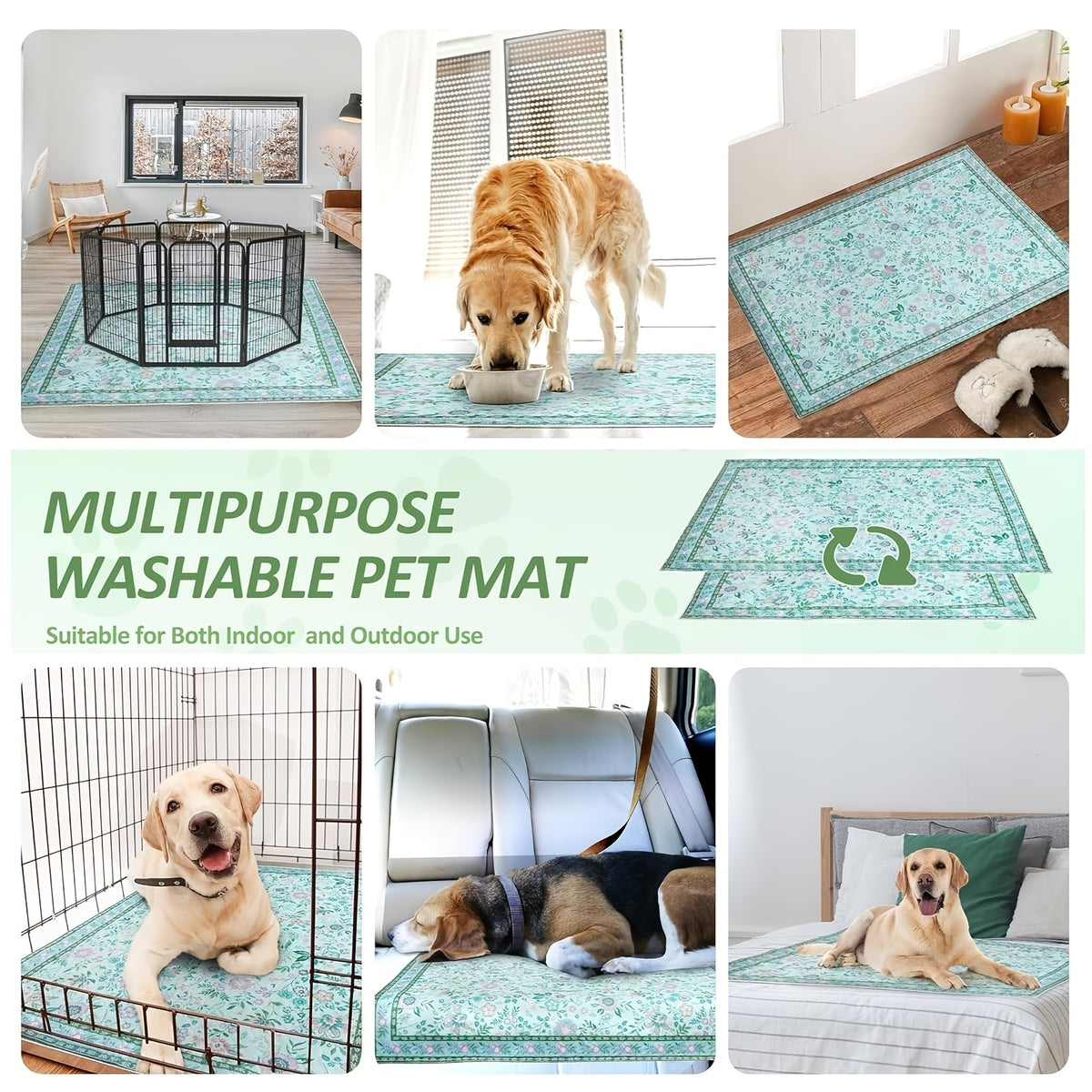 Washable Dog Pee Pads with Floral Print, 2 Pack Reusable Non-Slip Leakproof Puppy Potty Training Mats for Crates and Floors in Three Sizes