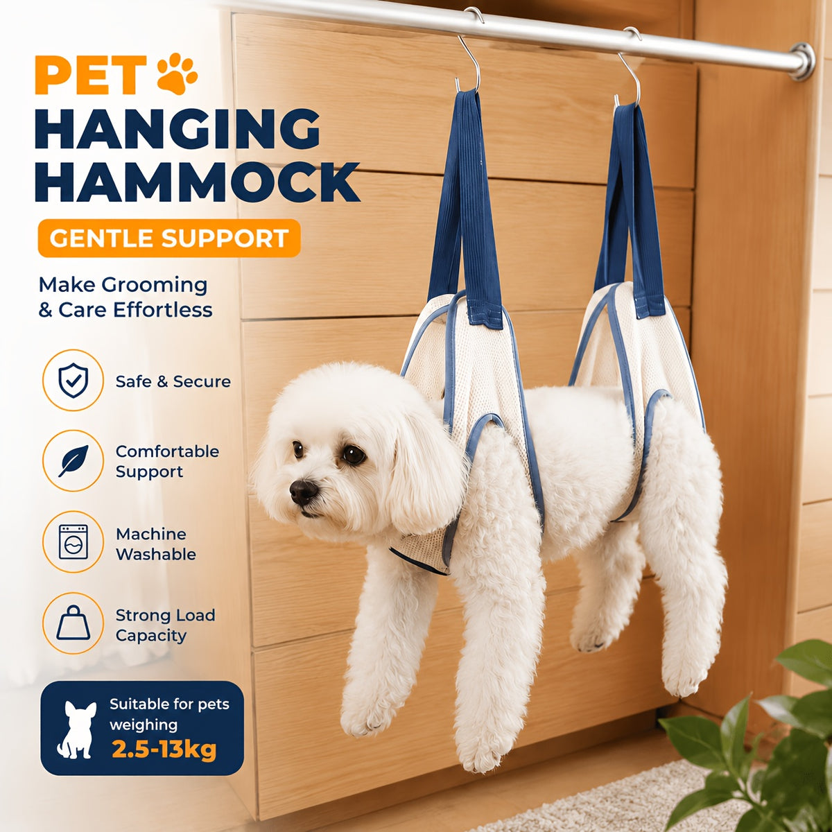 Cat Grooming Hammock with 4 S-Hooks and Fixed Straps, Breathable Mesh Nail Trimming Support for Cats and Small Dogs in Grey or Pink