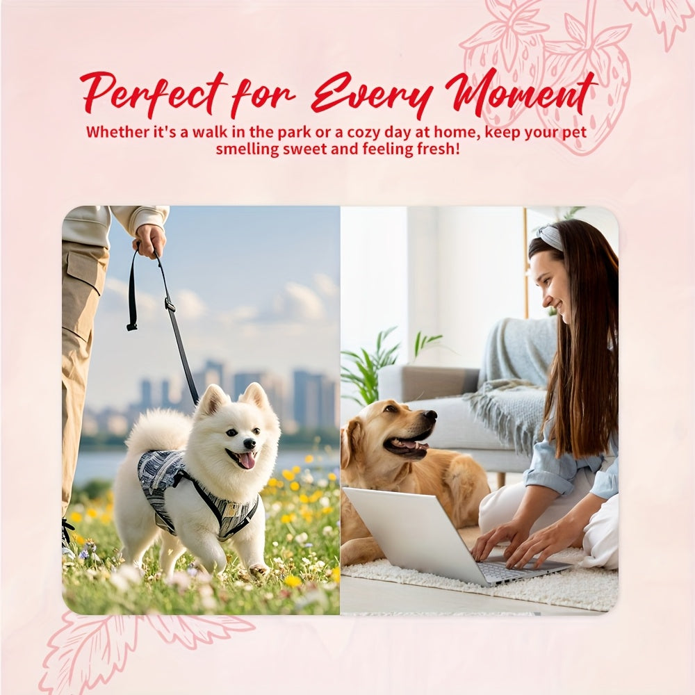 Dog Perfume Spray with Sweet Strawberry Scent, 100ml Pet Cologne and Deodorizing Mist for Label-Directed Coat and Bedding Freshening