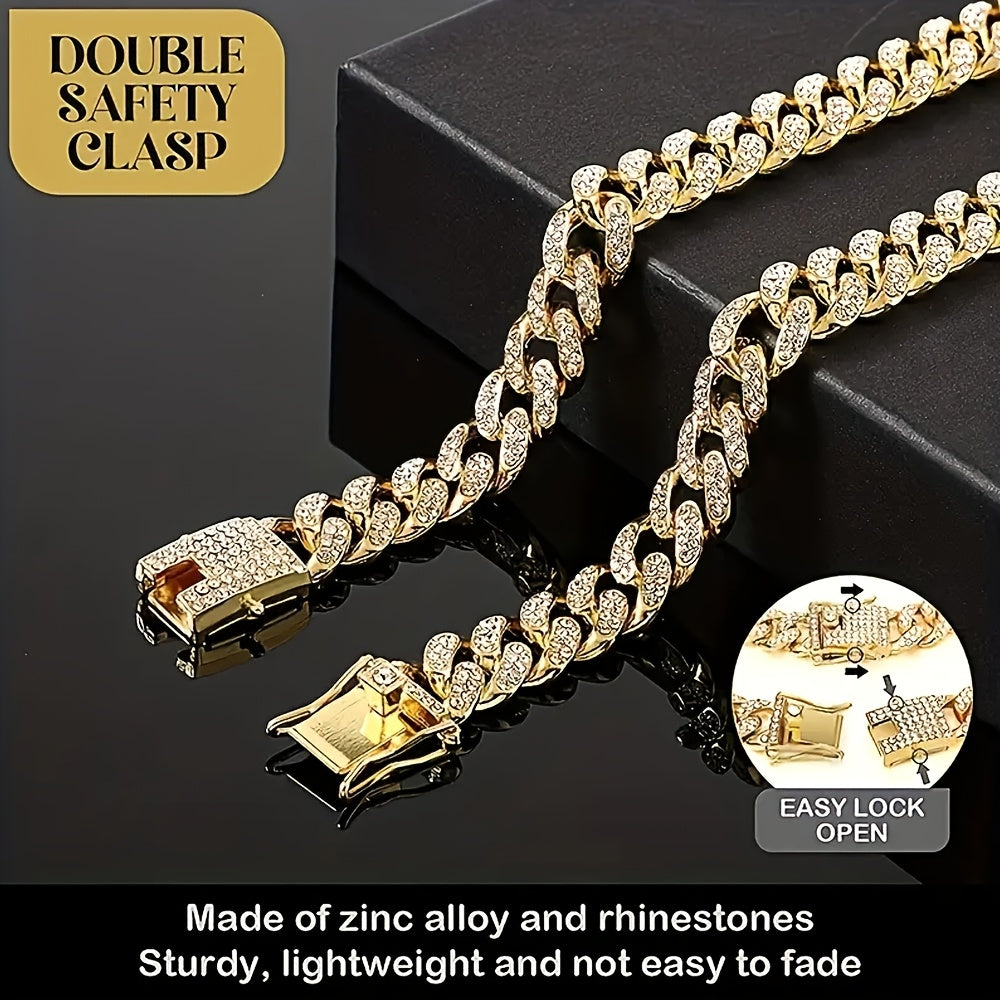 Personalized Dog Name Necklace, Rhinestone Cuban Link Chain with Custom Pendant, Gold or Silver Color Zinc Alloy Pet Jewelry for Photos and Parties