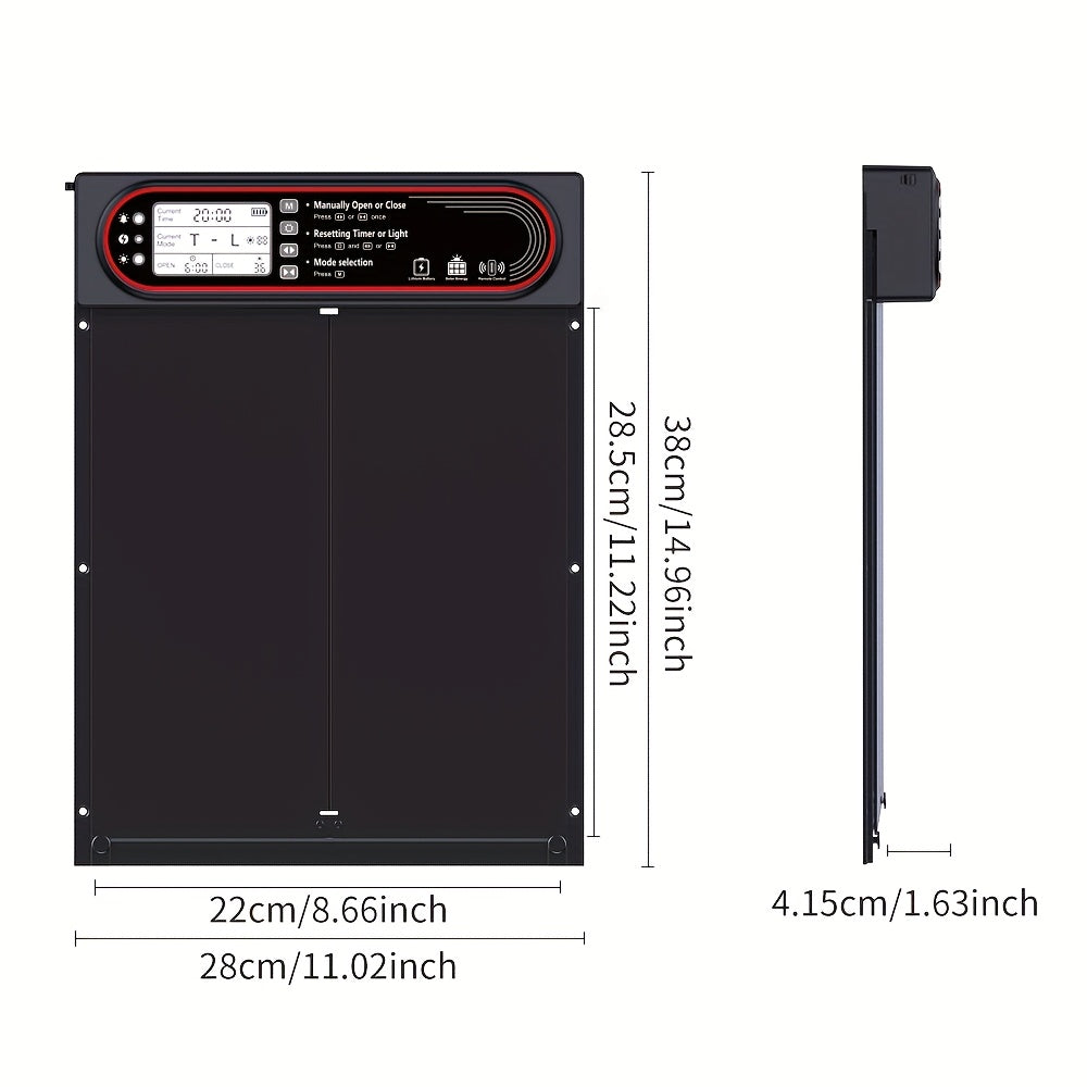 Horizontal Sliding Chicken Coop Door with Dual Opening, Remote and Manual Control, USB Backup and Black Finish for Backyard Poultry Coops
