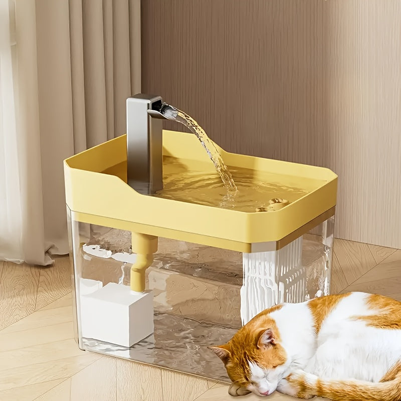 Cat Water Fountain 57.48oz with Automatic Circulation, Quiet USB Plug-In Pet Drinking Dispenser in Transparent, White or Yellow, No Power Adapter Included