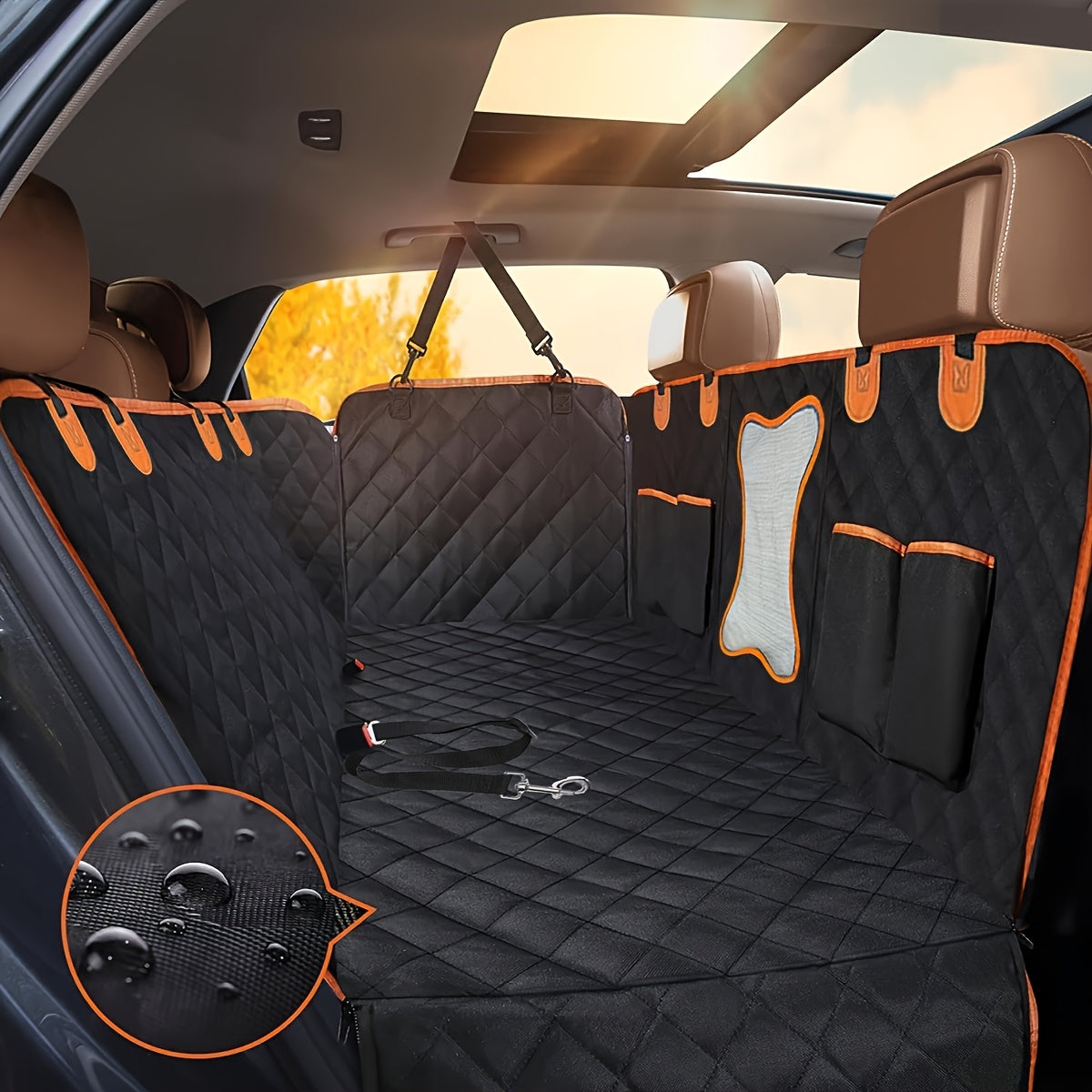 SUV Dog Car Seat Cover with Side Flaps, Non-Slip Pet Travel Hammock in Black or Blue for Seat Protection on Everyday Drives and Road Trips
