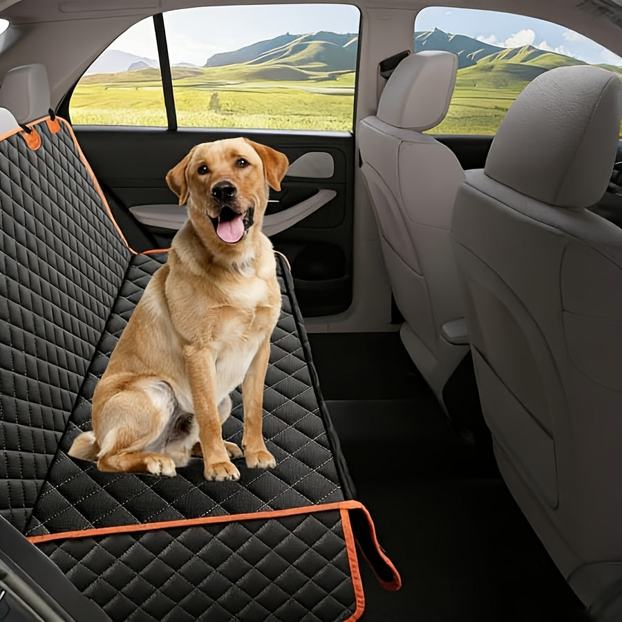 Rear Seat Cover for Dogs, Anti-Slip Dog Car Seat Protector in Black with Black or Orange Edge for Everyday Drives and Pet Travel