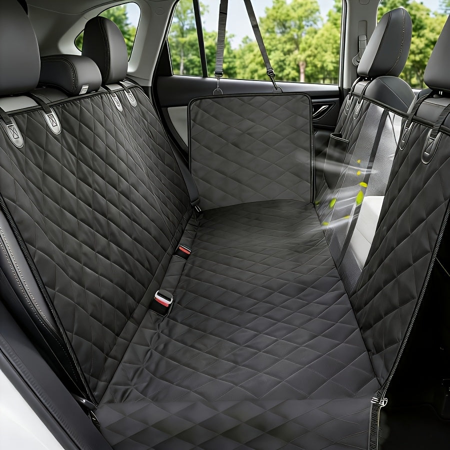 Heavy Duty Dog Car Seat Cover with Side Flaps, Non-Slip Nylon Backseat Protector with Orange Edge or Black Mesh Zipper Style for SUVs, Sedans and Trucks