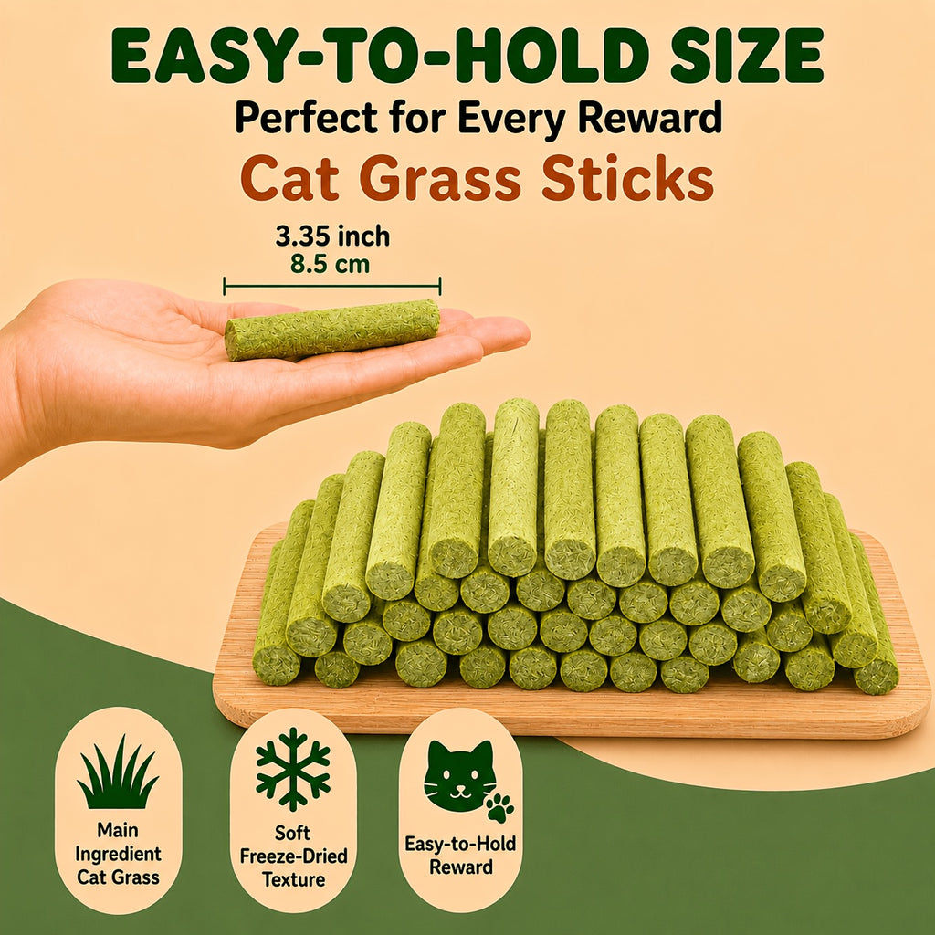 Crunchy Cat Treat Sticks with Chicken and Cat Grass, 2.93 oz Freeze-Dried Cat Snacks for Indoor Cats, Training Rewards and Food Topping