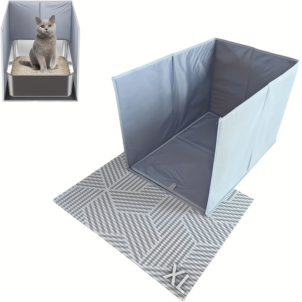 Cat Litter Box Fence in Gray, Large Foldable Splash Guard Barrier for Open Litter Trays, Easy-to-Store Accessory for Indoor Cat Cleanup Routines