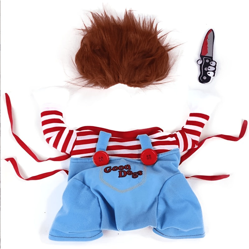 Halloween Dog Costume Deadly Doll Cosplay Outfit in M L XL, Spooky Pet Dress-Up Clothes for Costume Parties, Holiday Gatherings and Dog Photo Sessions