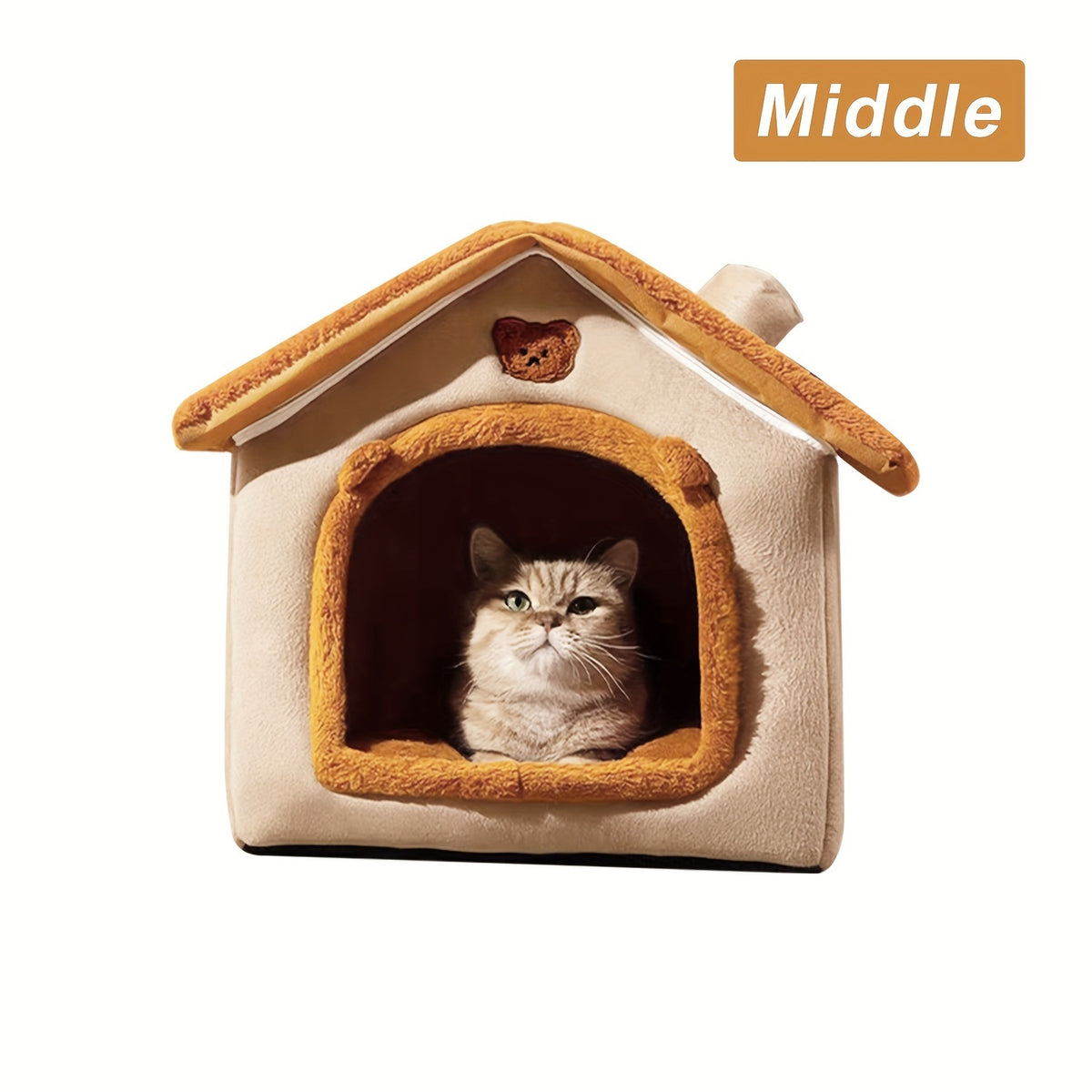Cat House Bed with Cabin-Style Roof, Detachable Washable Oxford Fabric Pet Hideaway in Three Sizes for Indoor Cats and Small Dogs