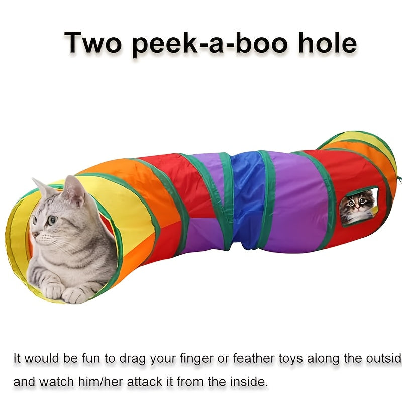 Rainbow Cat Play Tunnel, Collapsible S-Shaped or 3-Way Tubes with Peek Holes and Ball Features, Single or Two-Pack Options for Indoor Cat Play