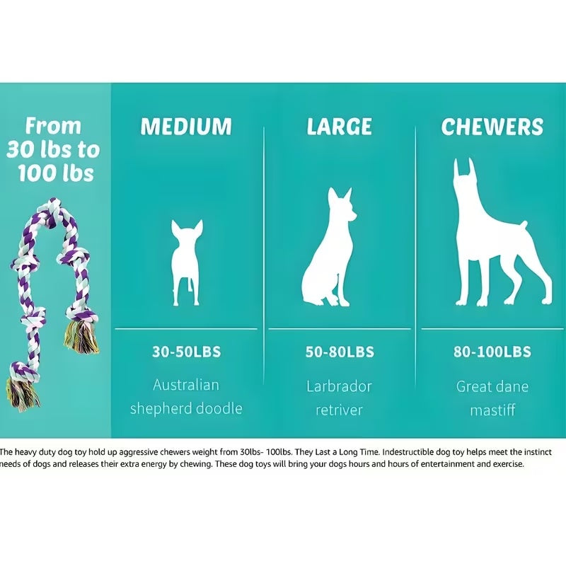 Dog Rope Toy with 6 Knots for Medium and Large Dogs, Colorful Twisted Rope Chew Toy for Supervised Tug of War, Fetch and Interactive Play
