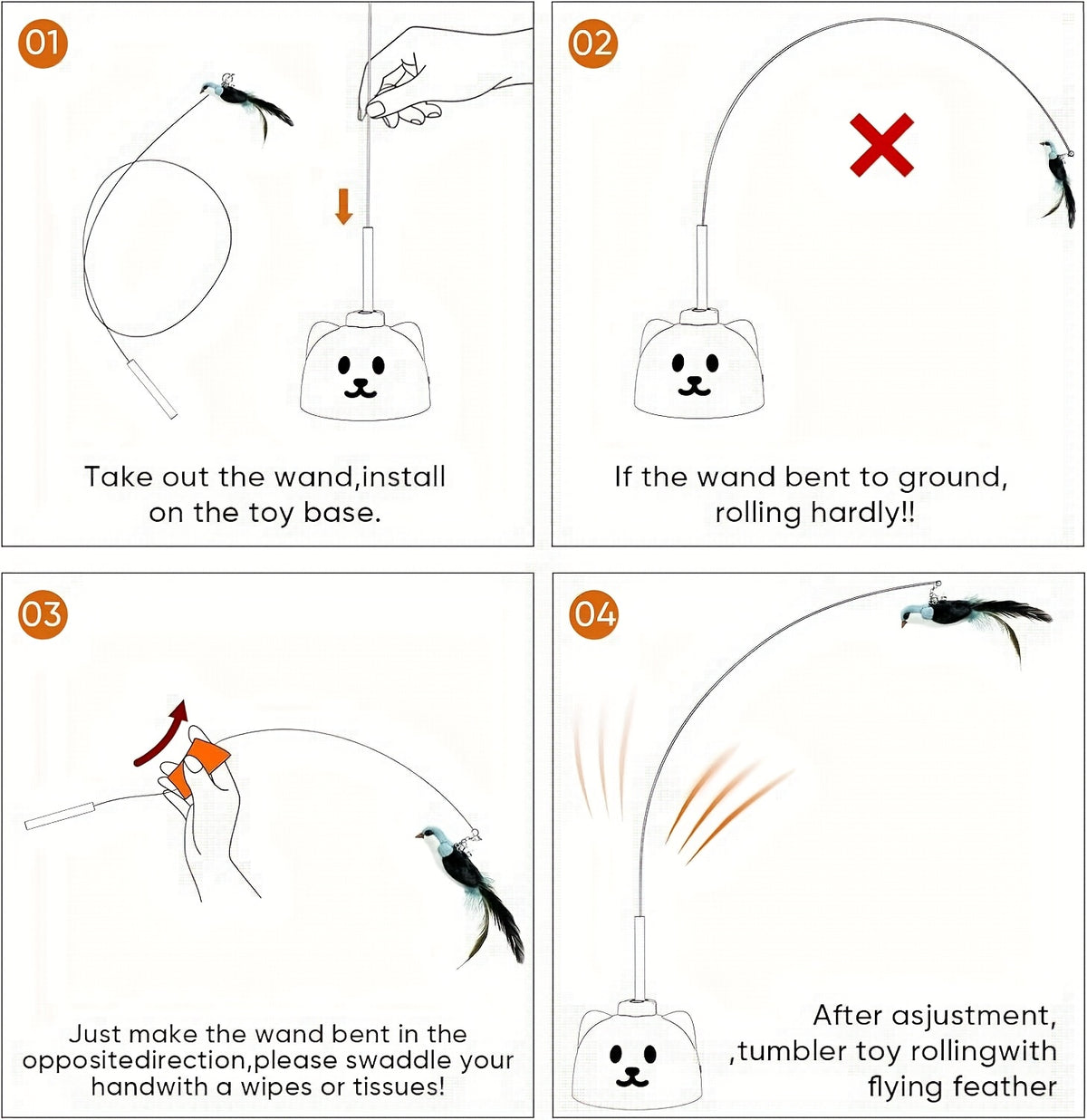 Automatic Bird Cat Toy with Rotating Feather Wand, USB Rechargeable Suction Cup Teaser with Touch Wake-Up for Supervised Indoor Play, White or Black