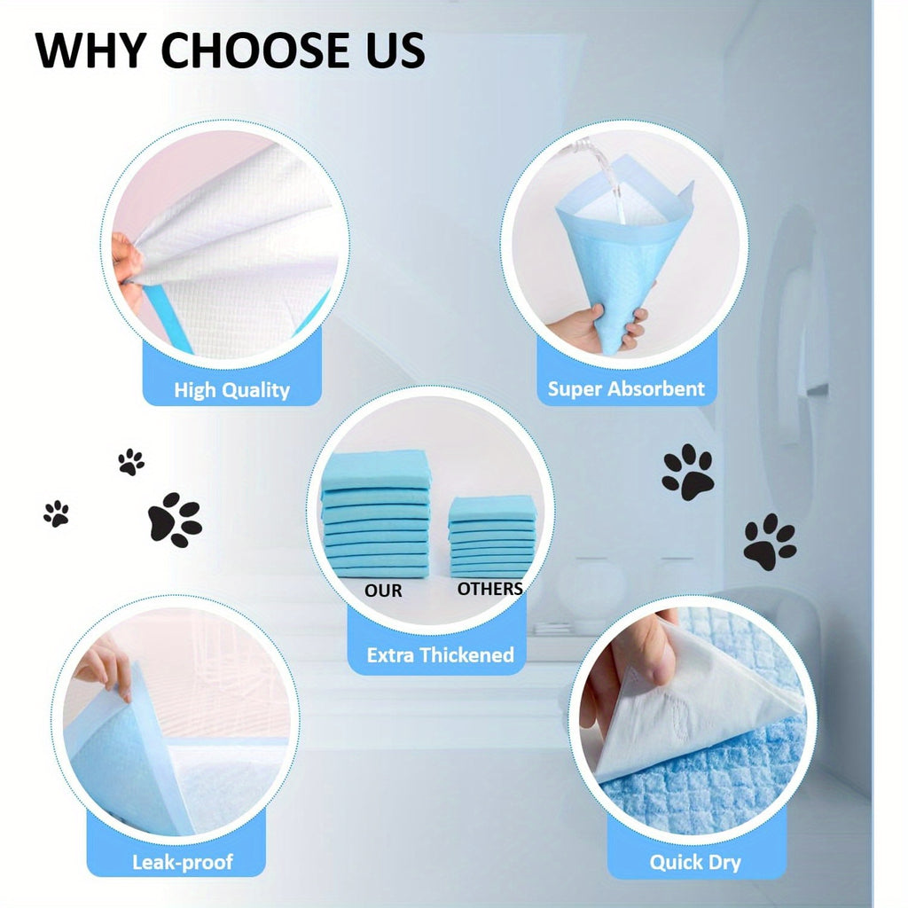 Dog Pee Pads with Four-Side Barriers, Five-Layer Absorbent Puppy Training Pads in 28 x 44 Inch 75 Count or 21 x 21 Inch 50 Count Packs