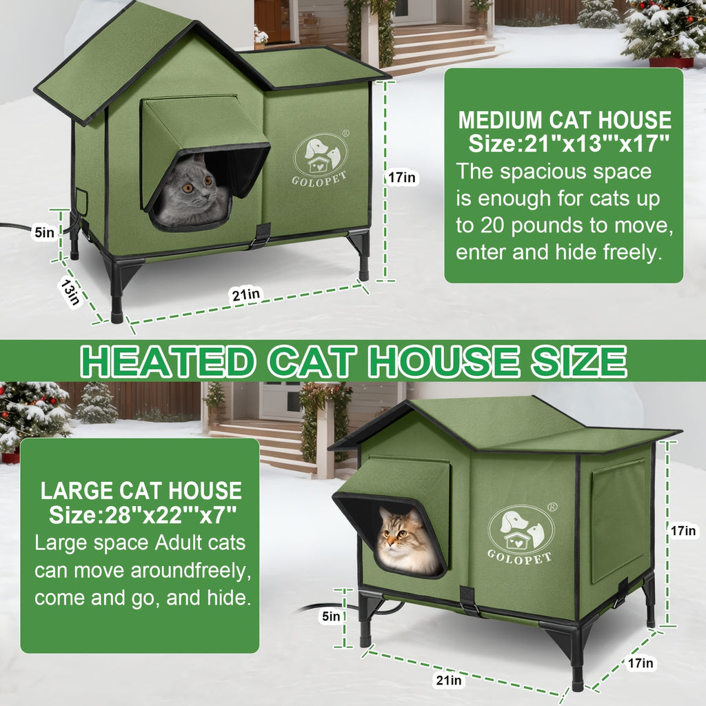 Cat House with Detachable Heating Pad, XL 21 x 17 x 17 Inch Pet Shelter and Elevated Bed for Cats and Small Dogs, Indoor and Outdoor Use