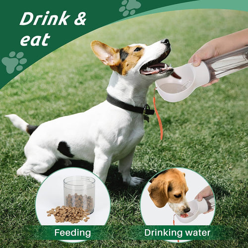 3-in-1 Dog Water Bottle with Food Container and Poop Bag Feature, Portable Pet Drinking Dispenser for Walks and Travel, 300ml or 500ml