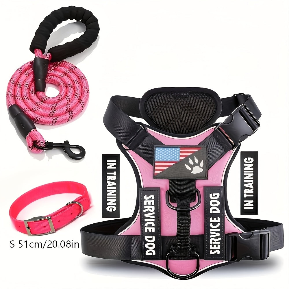 Reflective Dog Harness and Leash Set, 3-Piece Large Dog Walking Kit with Double-Layer Collar and Soft Handle for Daily Walks and Training