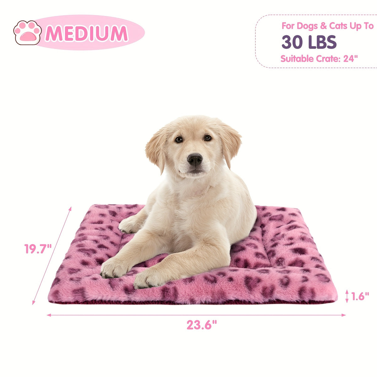 Reversible Dog Crate Mat with Leopard Print, Machine Washable Plush Pet Sleeping Pad for Dogs and Cats, Foldable Fleece Cushion in S to XL