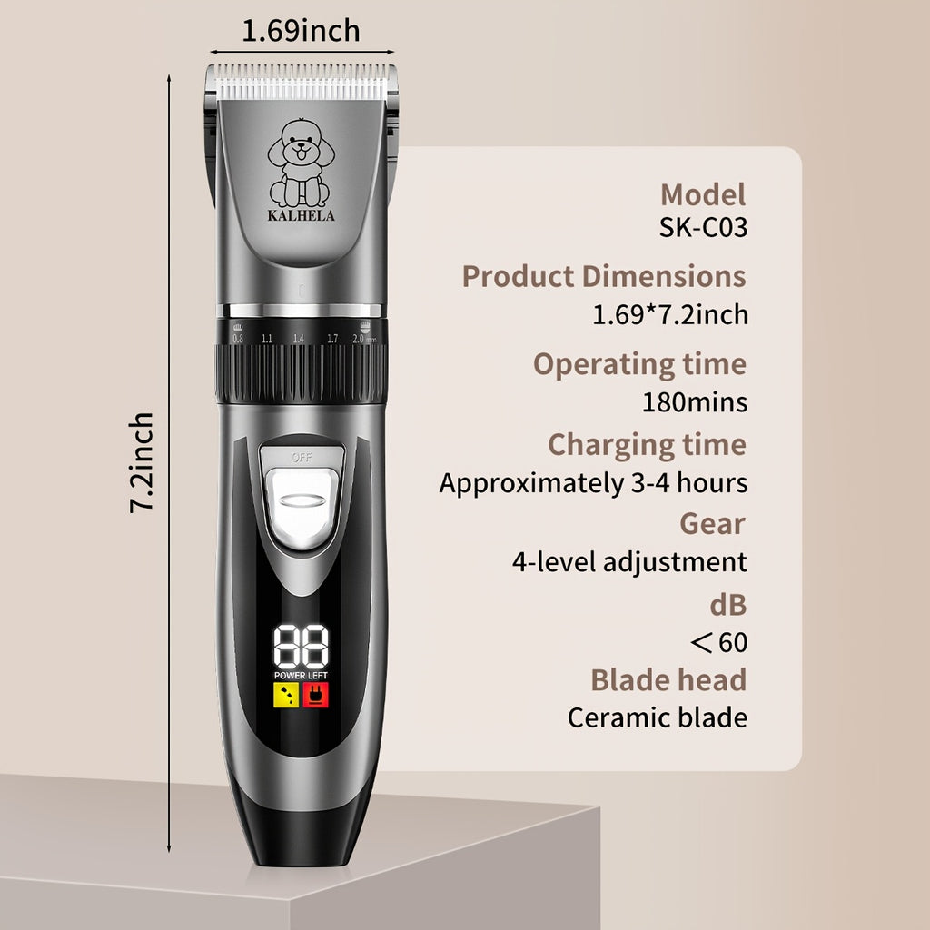 Rechargeable Dog Grooming Clippers Kit, Cordless Low-Noise Pet Hair Trimmer with Scissors and Comb for Small and Large Dogs and Cats