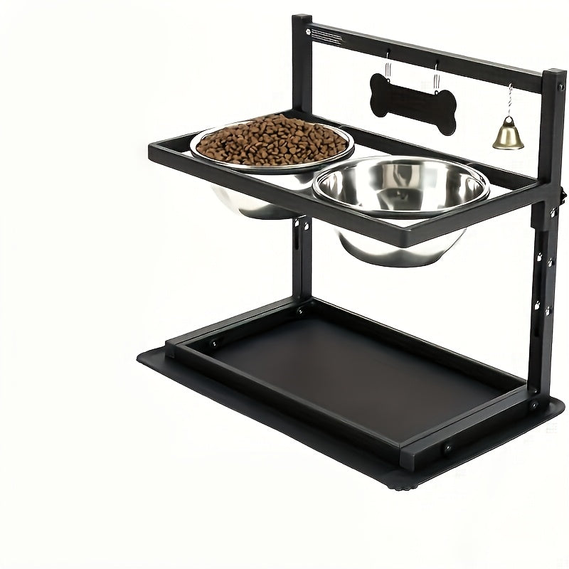 Stainless Steel Double Pet Bowls with Adjustable Elevated Stand, Non-Slip Food and Water Feeding Station for Dogs and Cats at Home