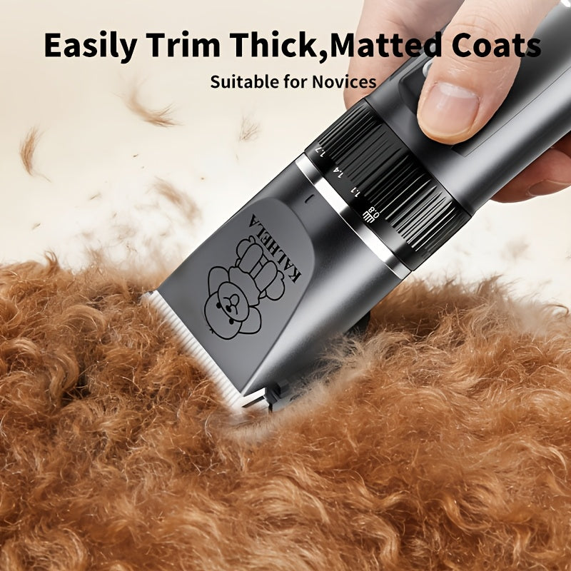 Rechargeable Dog Grooming Clippers Kit, Cordless Low-Noise Pet Hair Trimmer with Scissors and Comb for Small and Large Dogs and Cats