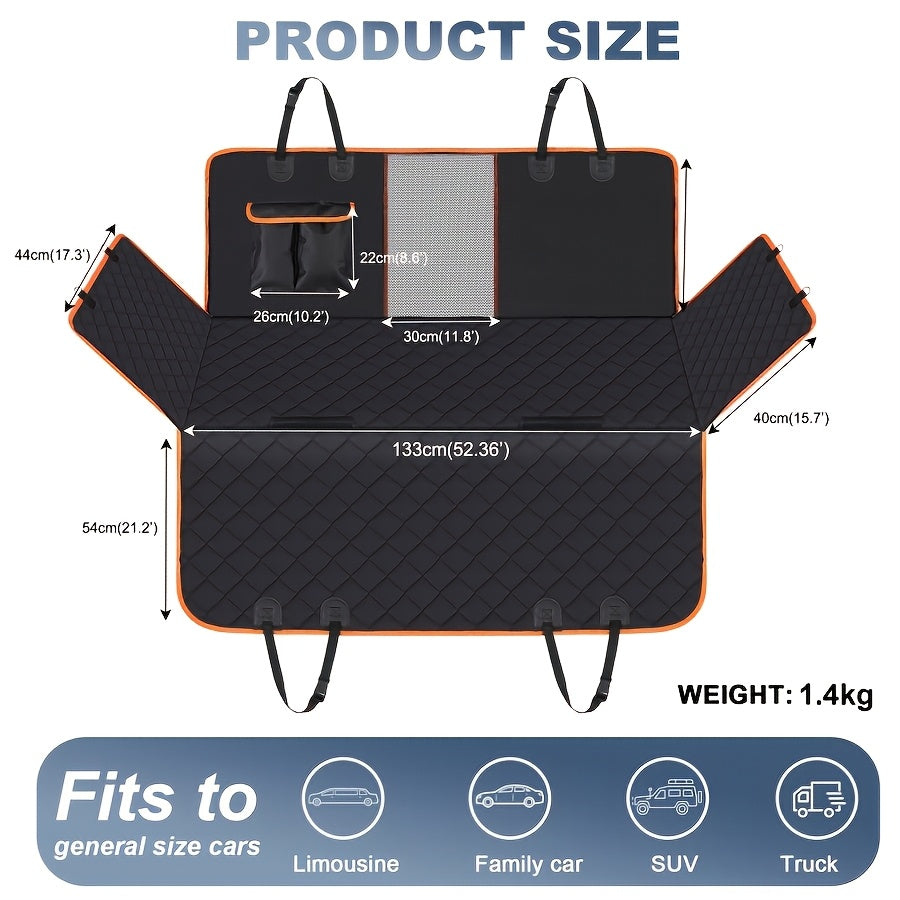 Heavy Duty Dog Car Seat Cover with Side Flaps, Non-Slip Nylon Backseat Protector with Orange Edge or Black Mesh Zipper Style for SUVs, Sedans and Trucks