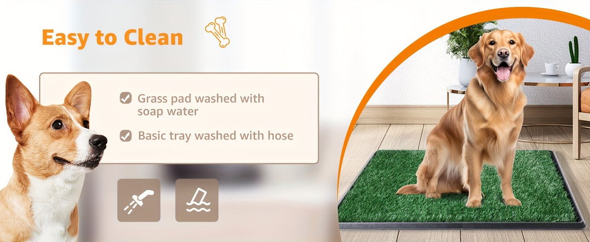 Reusable Grass Dog Potty with Tray and Two Turf Mats, 3-Layer Washable Puppy Training Toilet with Drainage for Apartments, Balconies and Outdoor Use