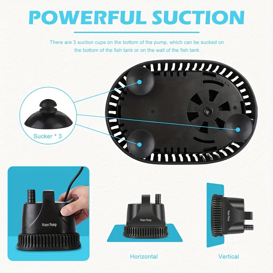 Aquarium Water Pump 800GPH, 40W Submersible Circulation Pump with Adjustable Flow, 3 Nozzle Adapters and Filter Bag for Ponds, Fountains and Hydroponics