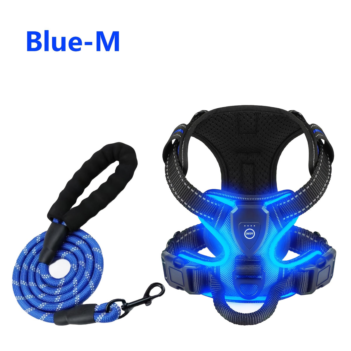 Light Up Dog Harness, Rechargeable LED Night Walking Vest with 3 Lighting Modes, Reflective Strips, Padded Mesh and Adjustable Straps, M L XL