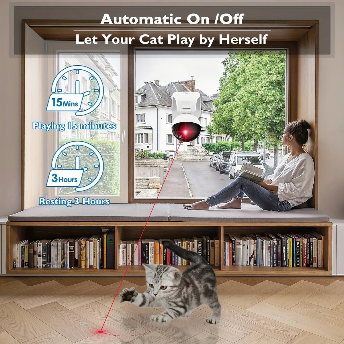Automatic Laser Cat Toy with Hanging or Tabletop Placement, USB Rechargeable 3-Speed Interactive Pointer with Adjustable Head for Supervised Indoor Play
