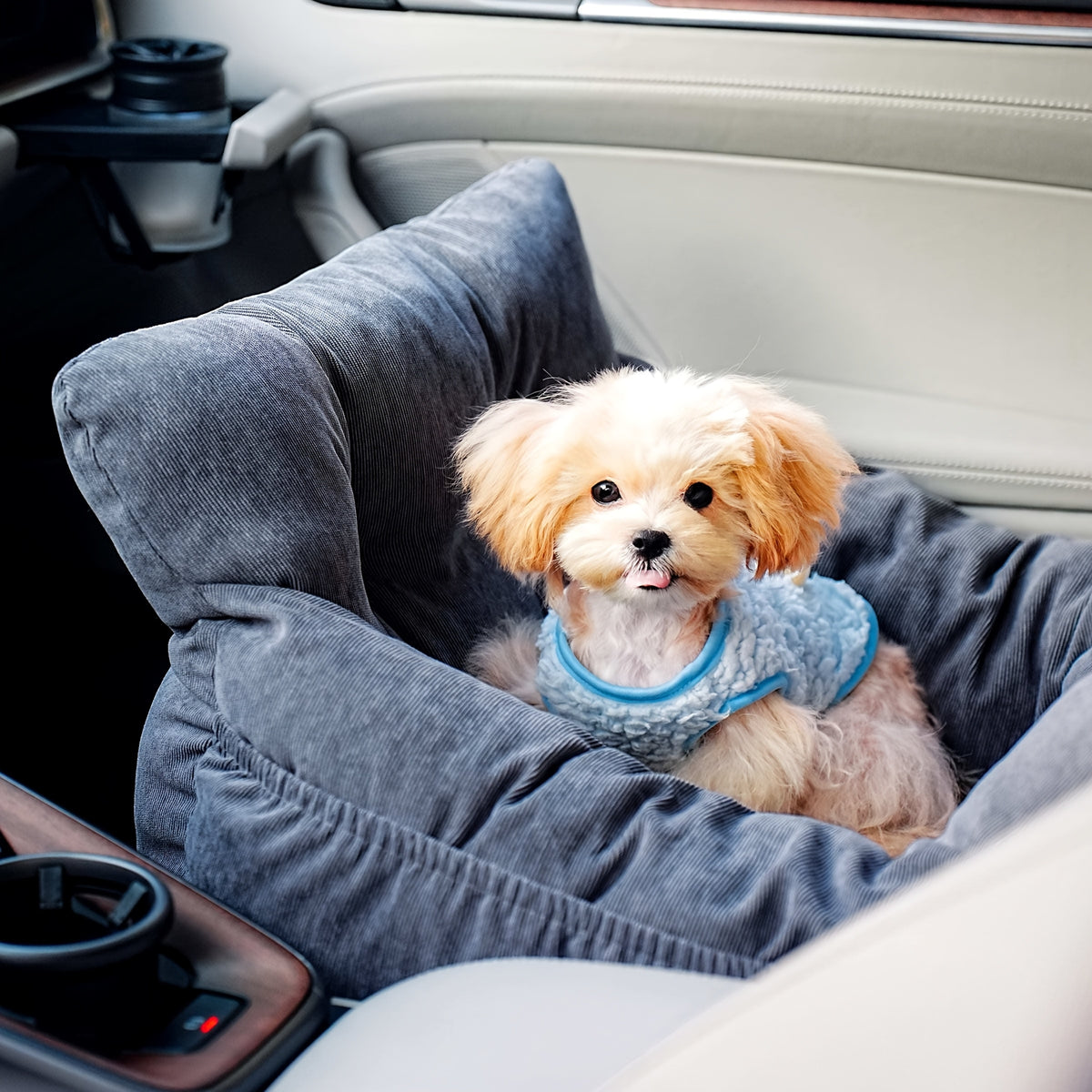Dog Car Seat Carrier with Handheld and Shoulder Carry Options, Travel Booster Bag for Dogs and Cats with Listed Harness, Seven Color and Style Choices