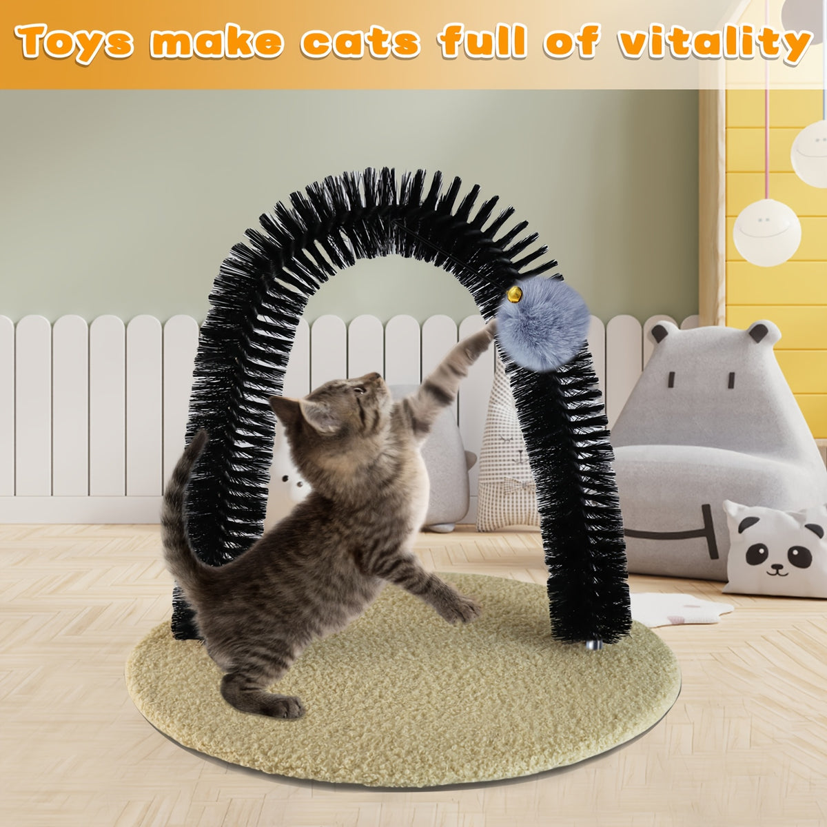 Self Grooming Cat Toy with Arch and Scratching Board, Interactive Rubbing and Massage Station for Kittens and Everyday Indoor Cat Play