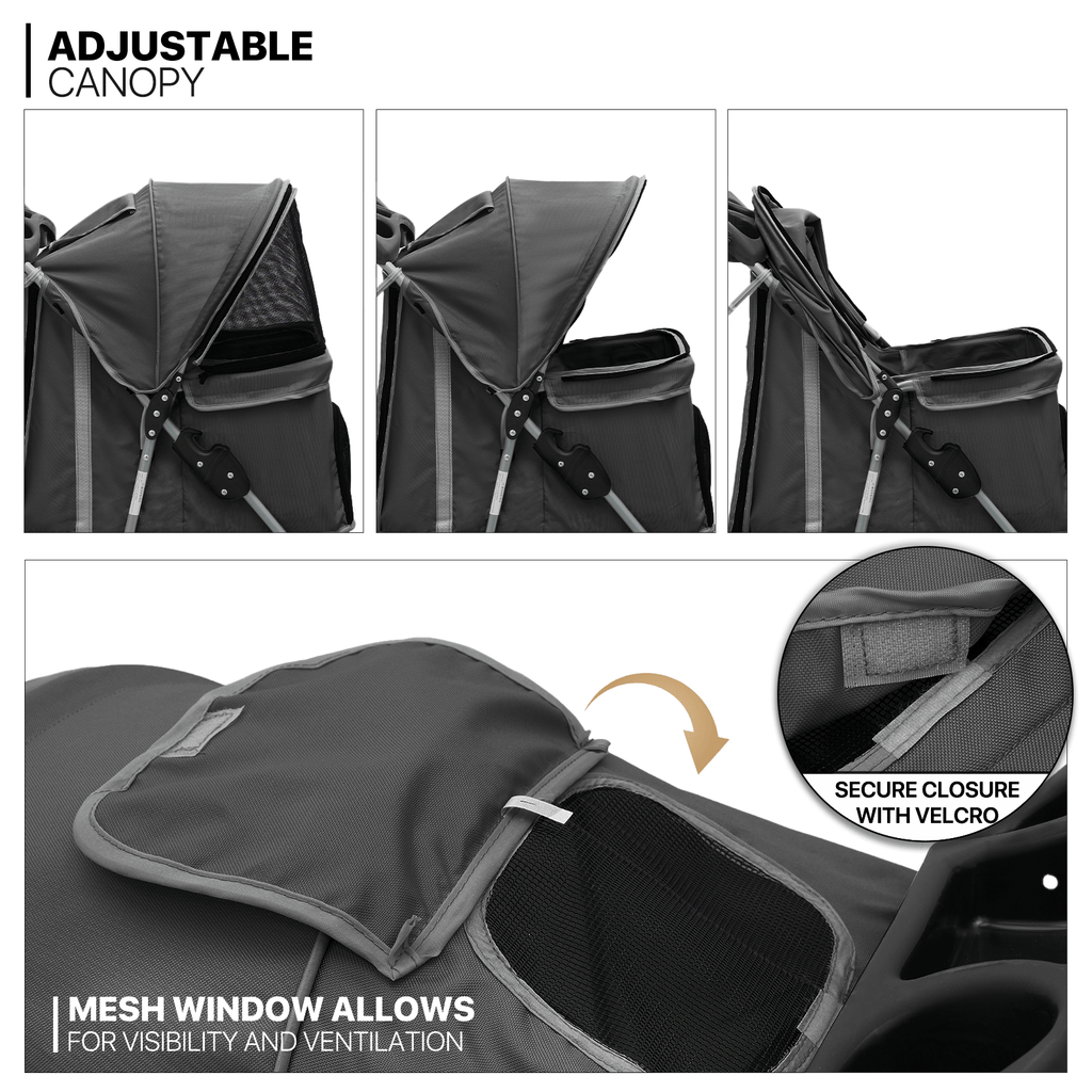 Foldable Dog Stroller for Small Dogs and Cats, 3-Wheel Pet Pushchair with Weather Cover, Breathable Mesh, Storage Basket and Cup Holder