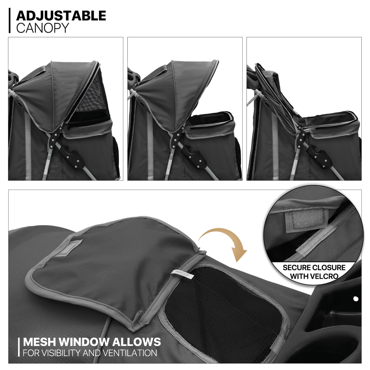 Foldable Dog Stroller for Small Dogs and Cats, 3-Wheel Pet Pushchair with Weather Cover, Breathable Mesh, Storage Basket and Cup Holder