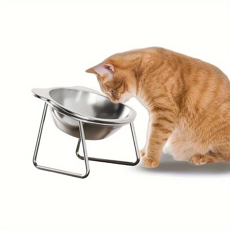 Stainless Steel Cat Ear Bowls with 15 Degree Tilted Elevated Stands, 2 Sets of Raised Pet Dishes for Everyday Food and Water