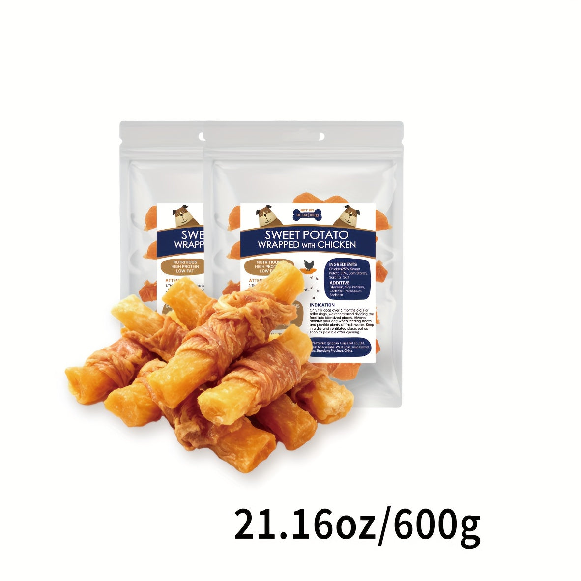 Sweet Potato Dog Treats with Skinless Chicken Wraps, Chewy Fries in 600g or 900g Packs for Supervised Snack Time and Everyday Rewards