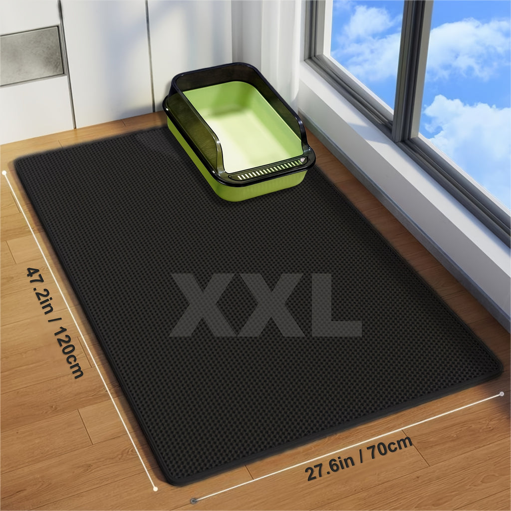XXL Cat Litter Mat 47.2 x 27.6 Inches, Grey Double Layer EVA Litter Catcher with Non-Slip Design, Washable Scatter Control for Indoor Litter Box Areas