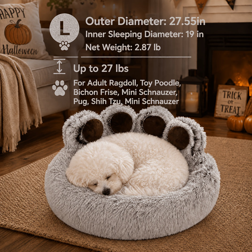 Bear Paw Dog Bed with Plush Raised Sides, Soft Cozy Cat Sleeping Cushion for Indoor Naps, Five Color Options and Six Sizes