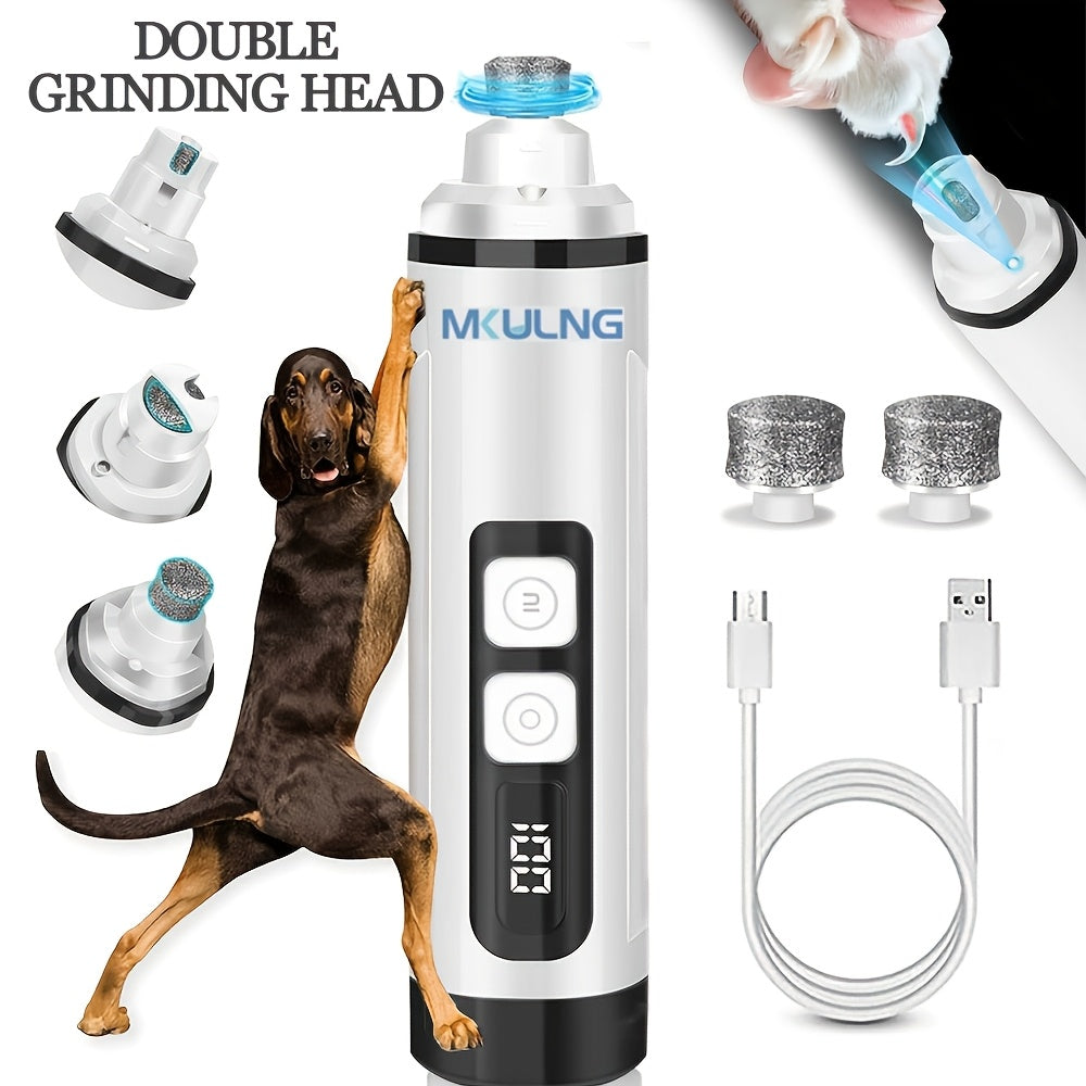 Dog Nail Grinder with LED Light, Quiet 3-Speed Rechargeable Pet Nail Trimmer with 3 Grinding Ports and Diamond Bit for Small, Medium and Large Dogs and Cats
