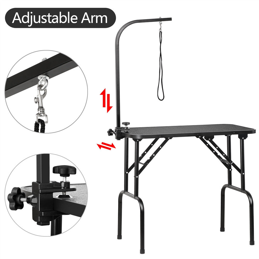 Dog Grooming Table with Folding Legs and Height Adjustable Arm for At-Home Dog and Cat Trimming, Coat Care and Pet Salon Grooming