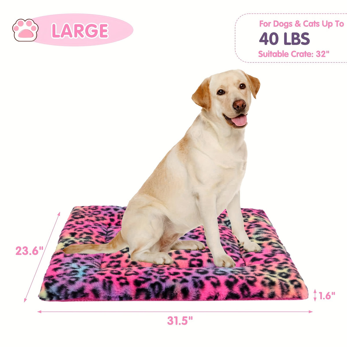 Reversible Dog Crate Mat with Leopard Print, Machine Washable Plush Pet Sleeping Pad for Dogs and Cats, Foldable Fleece Cushion in S to XL