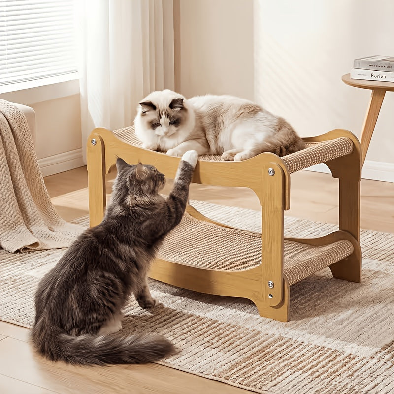 Cat Bunk Bed with Sisal Scratching Surfaces, Wooden Double-Decker Indoor Cat Lounger with Two Open Resting Levels, Large Size