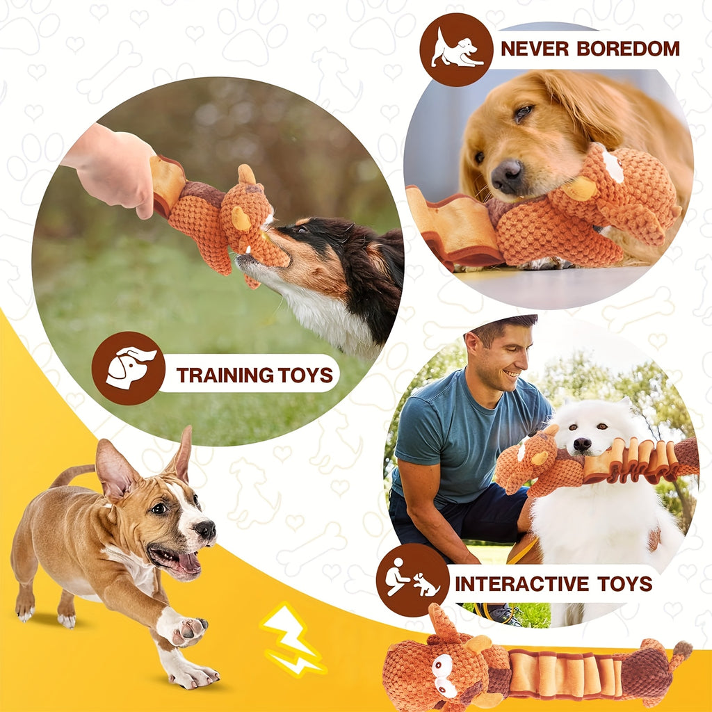 Crinkle Plush Dog Toy with Accordion Body, Spring Dog or Spring Cow Stuffed Pull Toy for Supervised Gentle Tug, Fetch and Interactive Pet Play