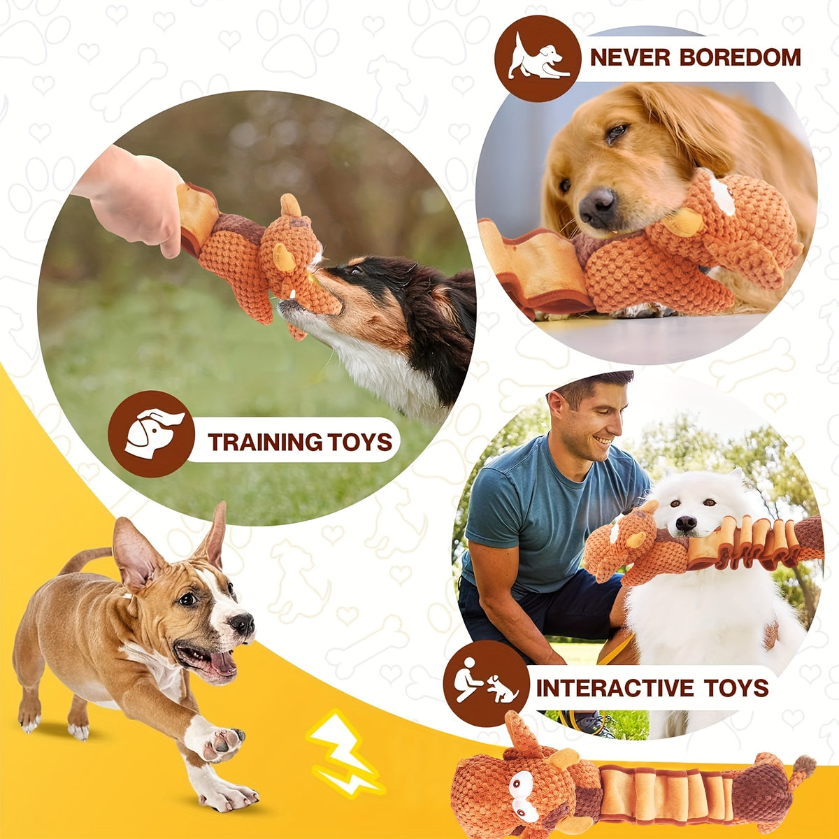 Crinkle Plush Dog Toy with Accordion Body, Spring Dog or Spring Cow Stuffed Pull Toy for Supervised Gentle Tug, Fetch and Interactive Pet Play