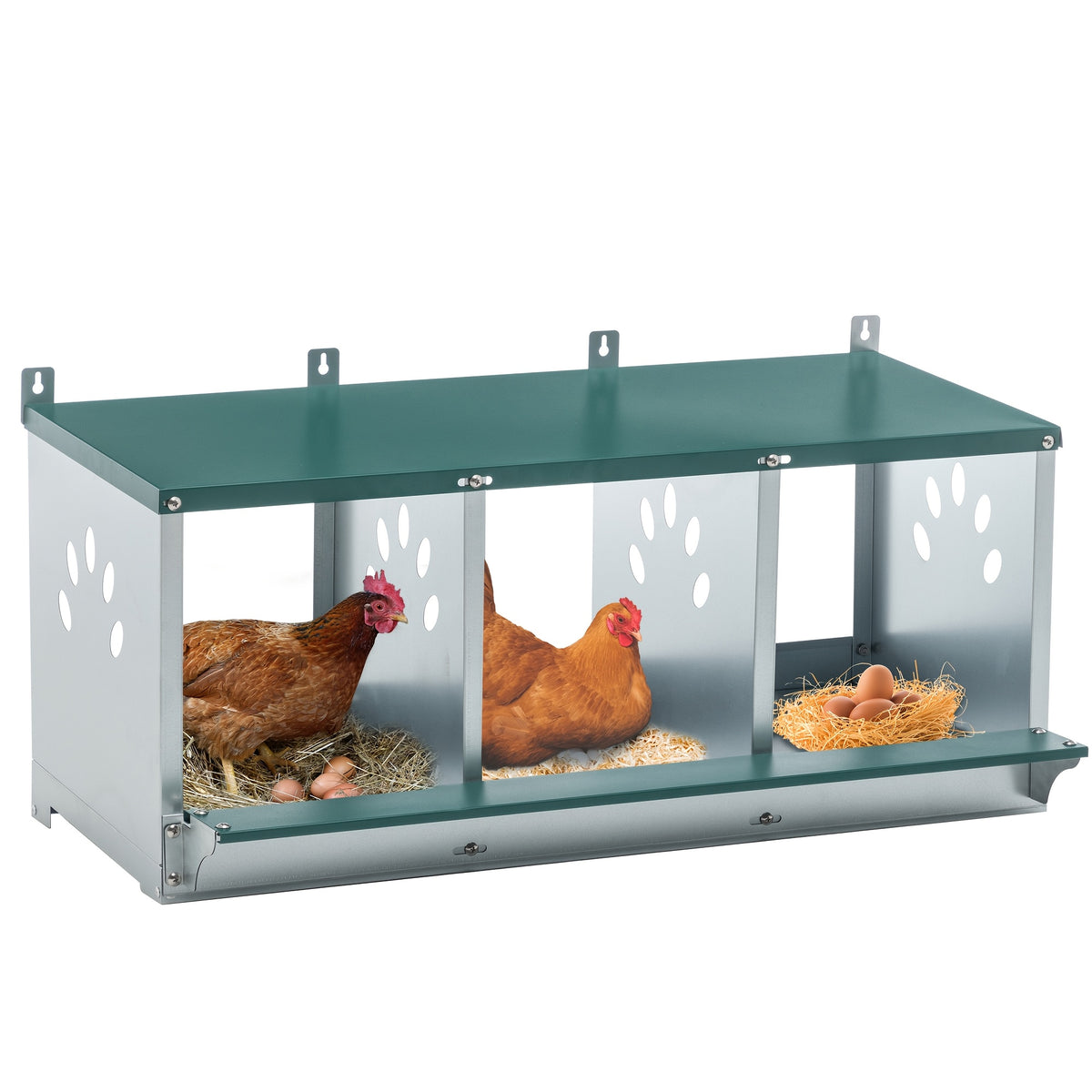 Galvanized Steel Chicken Nesting Box with Ventilation Holes, Green Model 0206 Hen Nest with Removable Divider and Nest Pad for Backyard Coops