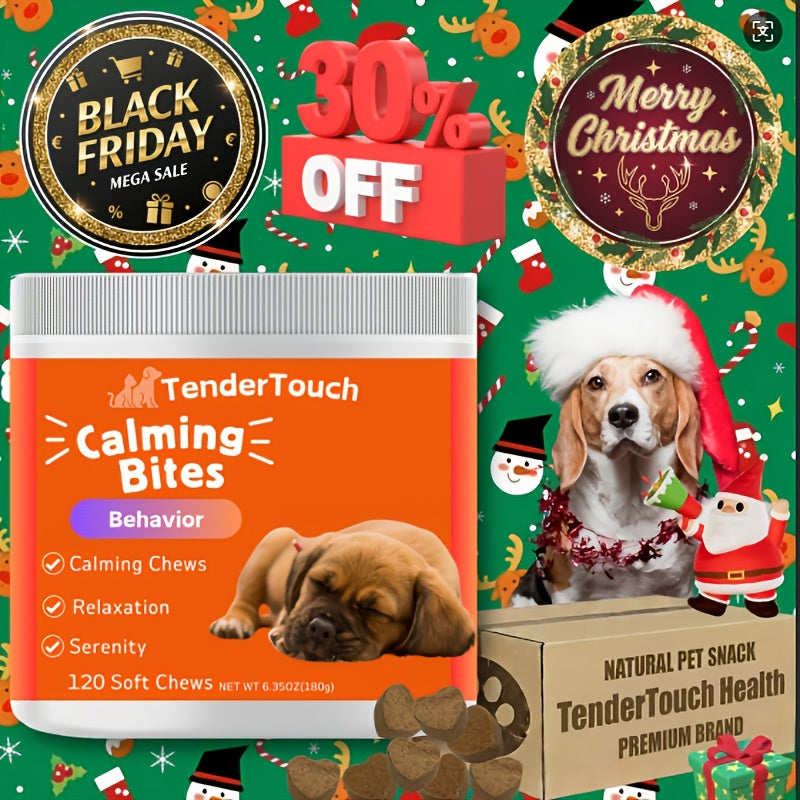 Dog Calming Chews by TenderTouch, 120-Count Canine Supplement in Chewable Format for Owner-Managed Relaxation and Wellness Routines