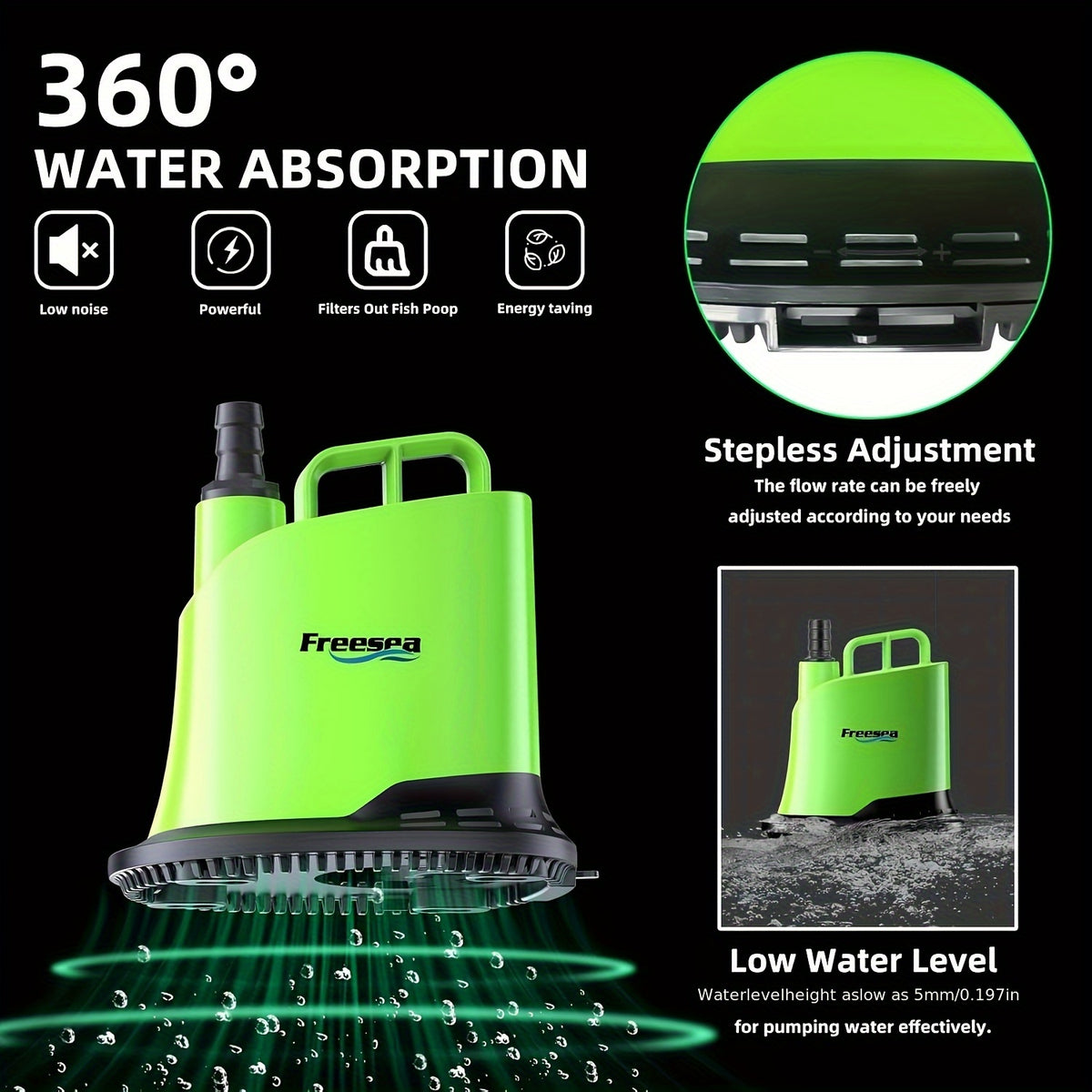 Adjustable Submersible Water Pump for Aquariums, Ponds, Fountains and Hydroponics, Quiet Water Circulation with DS-060 and DS-040 Model Options