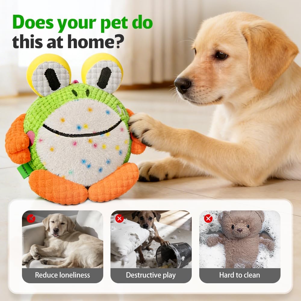 Moving Plush Dog Toy with Sound, USB Rechargeable Bouncing Pet Play Toy with Removable Washable Cover, Frog, Dolphin or Panda for Supervised Indoor Play