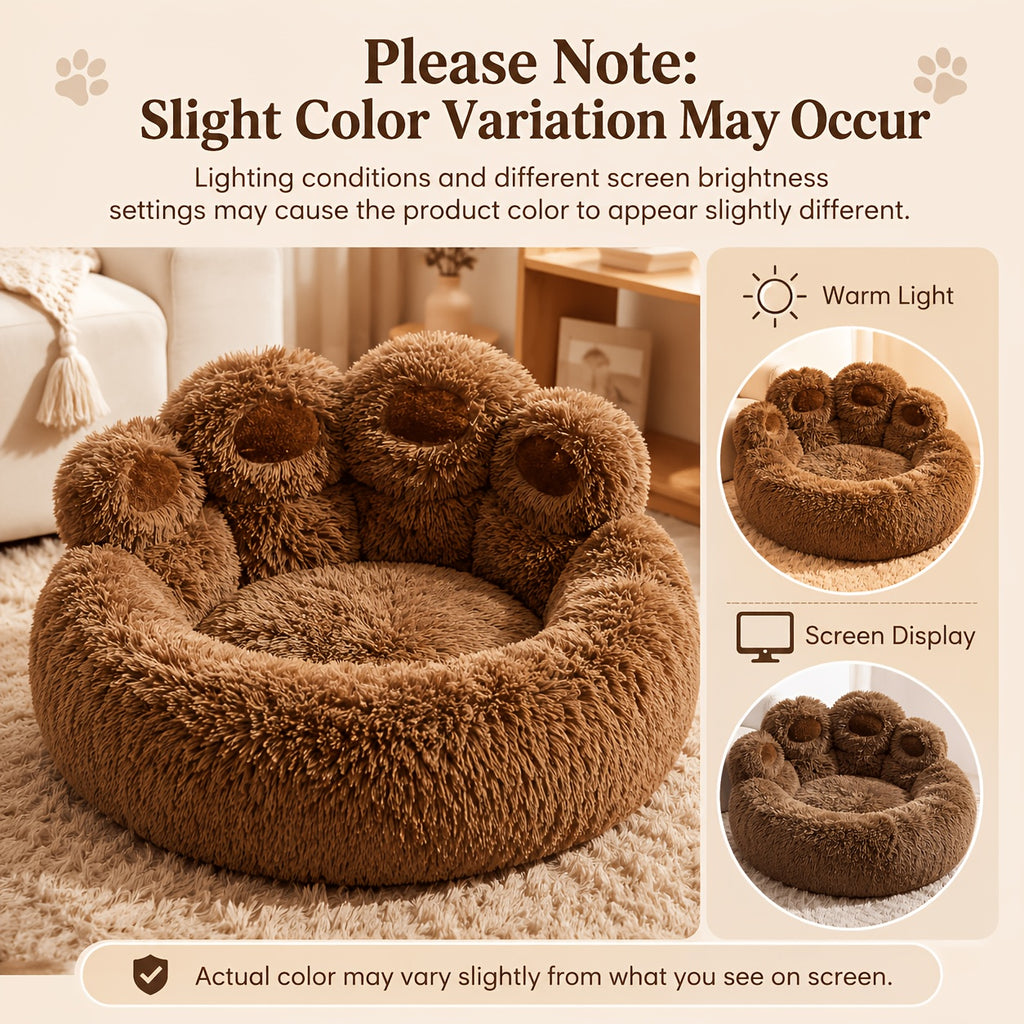 Dog Bed with Bear Paw Bolsters, Thick Plush Cat Sleeping Cushion with Non-Slip Bottom, Pink Grey or Coffee in 60cm, 70cm and 100cm Sizes