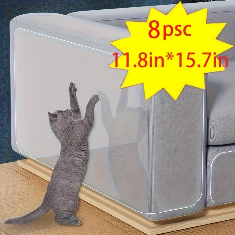 Clear Cat Scratch Protector 4-Pack, Waterproof PVC Furniture Protection Film for Indoor Sofas and Recliners, Transparent Double-Sided Scratch Shields